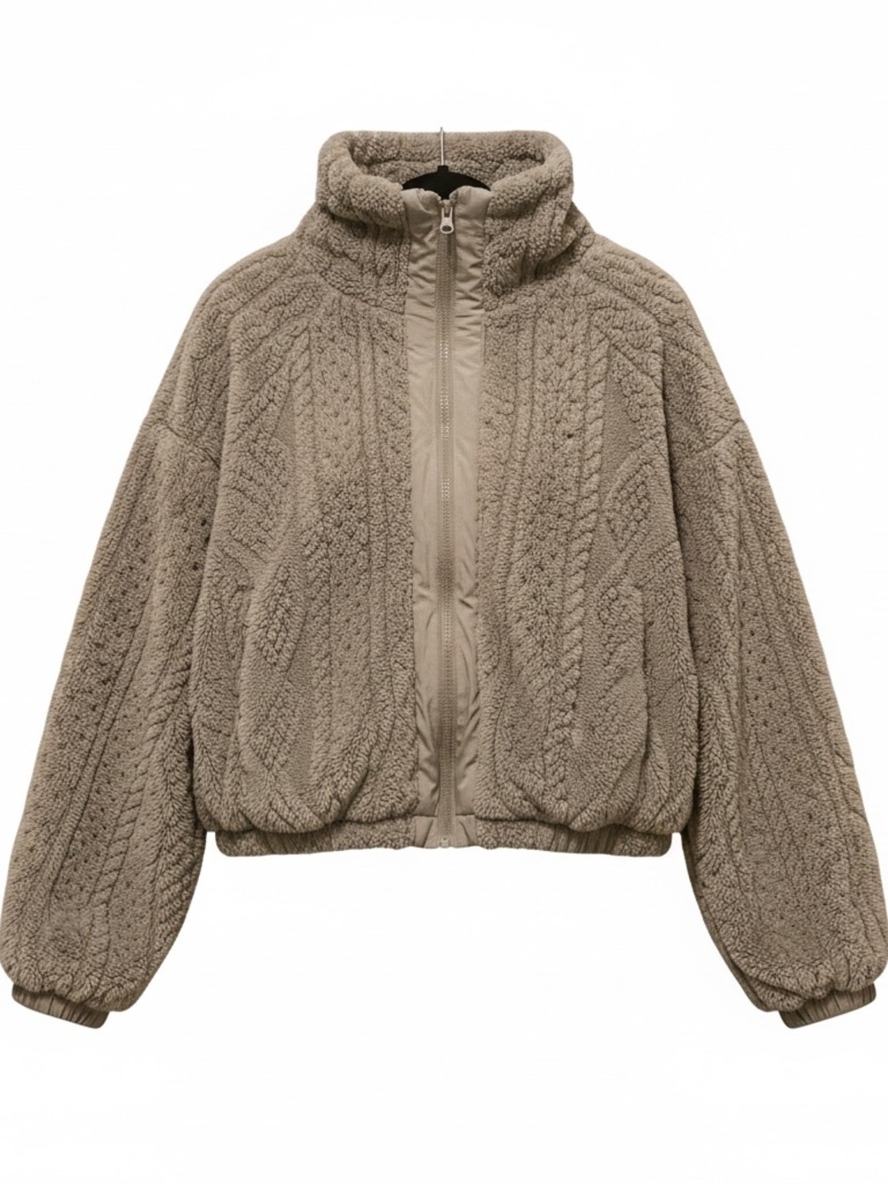 Women’s Taupe Cozy Sherpa Zip Jacket